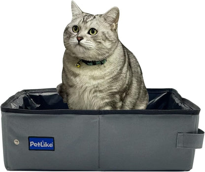Travel Cat Litter Box Foldable, Leak-Proof Portable Litter Box, Collapsible Cat Litter Box for Small Medium Cats