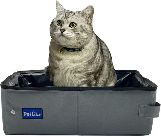 Travel Cat Litter Box Foldable, Leak-Proof Portable Litter Box, Collapsible Cat Litter Box for Small Medium Cats