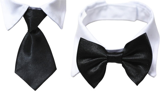 Dog Neck Tie, Pet Tuxedo Cotton Collar with Black Tie for Dogs & Cats